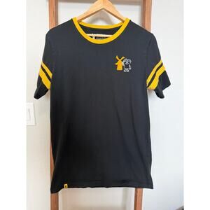 Dutch Bros Black & Yellow Broista crewneck T-Shirt– yellow striped sleeves-Large